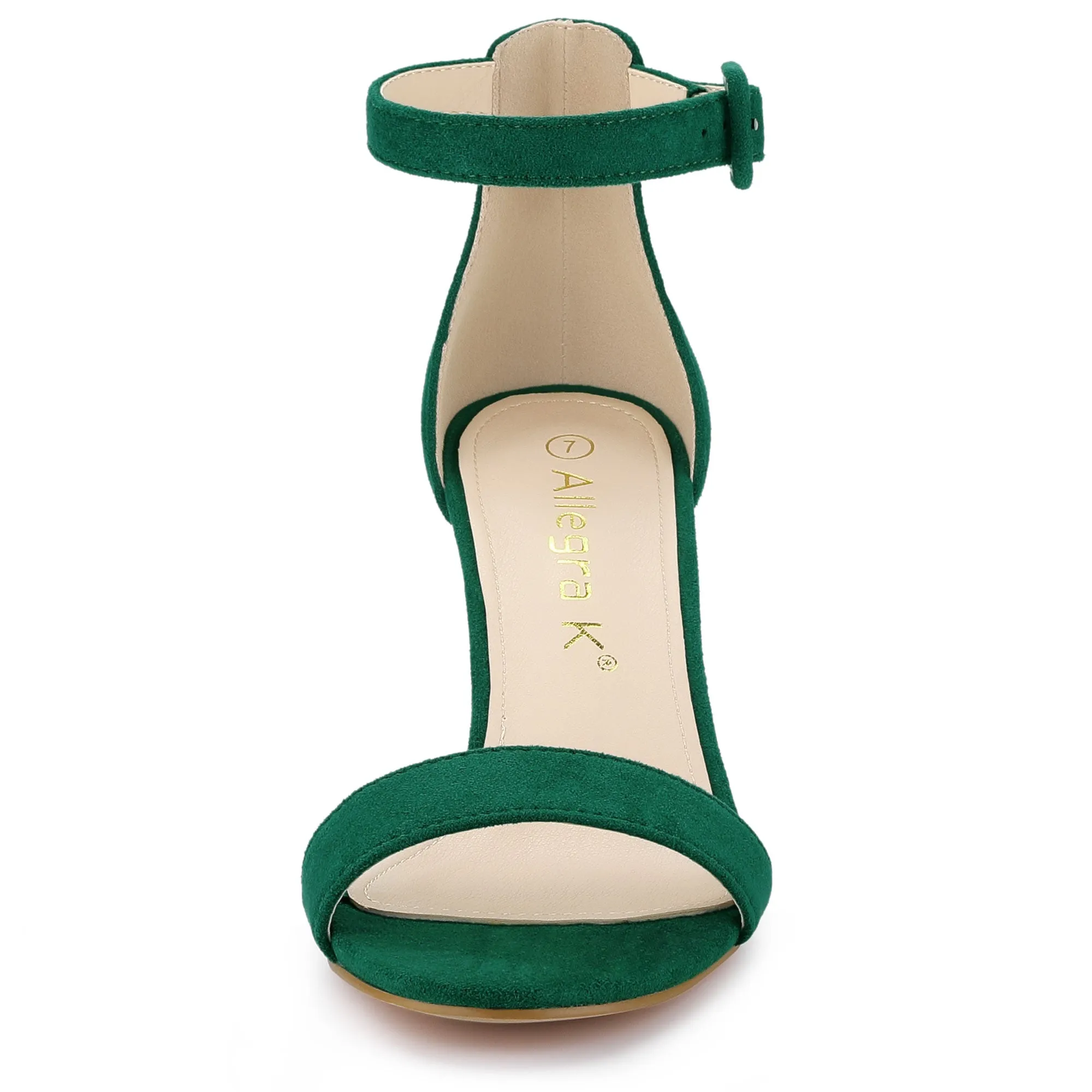 Faux Suede Open Toe Ankle Strap Clear Chunky Heel Sandals