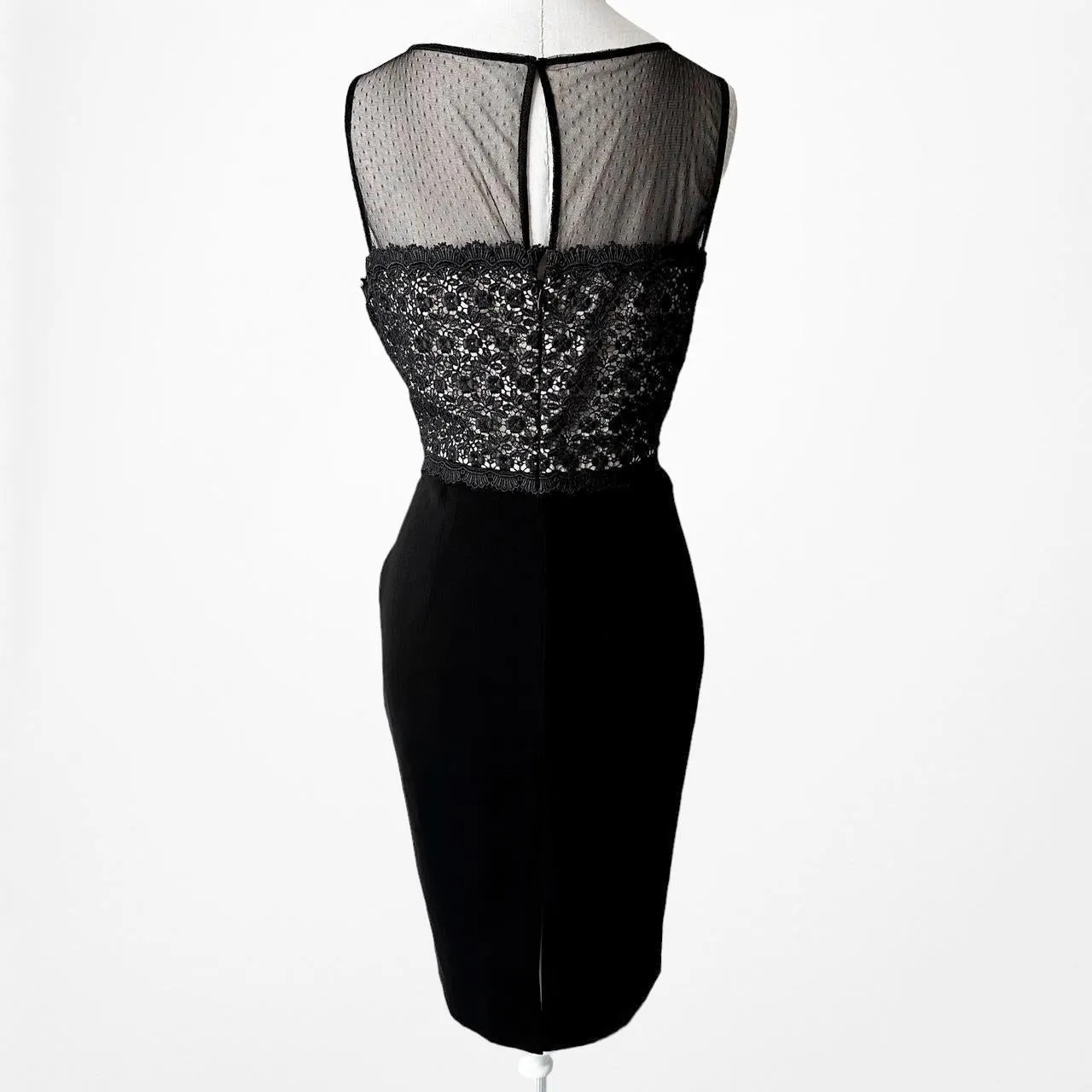 Ivanka Trump Black Floral Lace Sleeveless Knee Length Bodycon Dress Size M