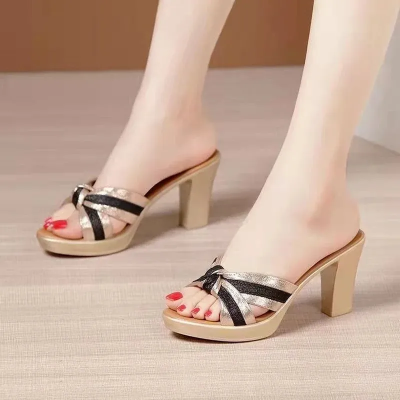 New Brand High Heels Shoes Women Chunky Slippers