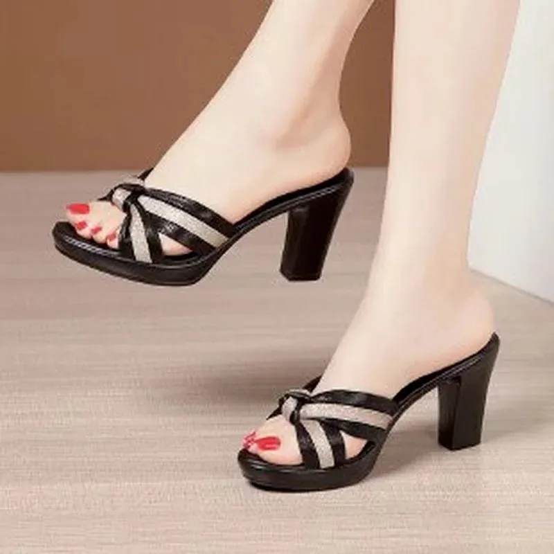 New Brand High Heels Shoes Women Chunky Slippers