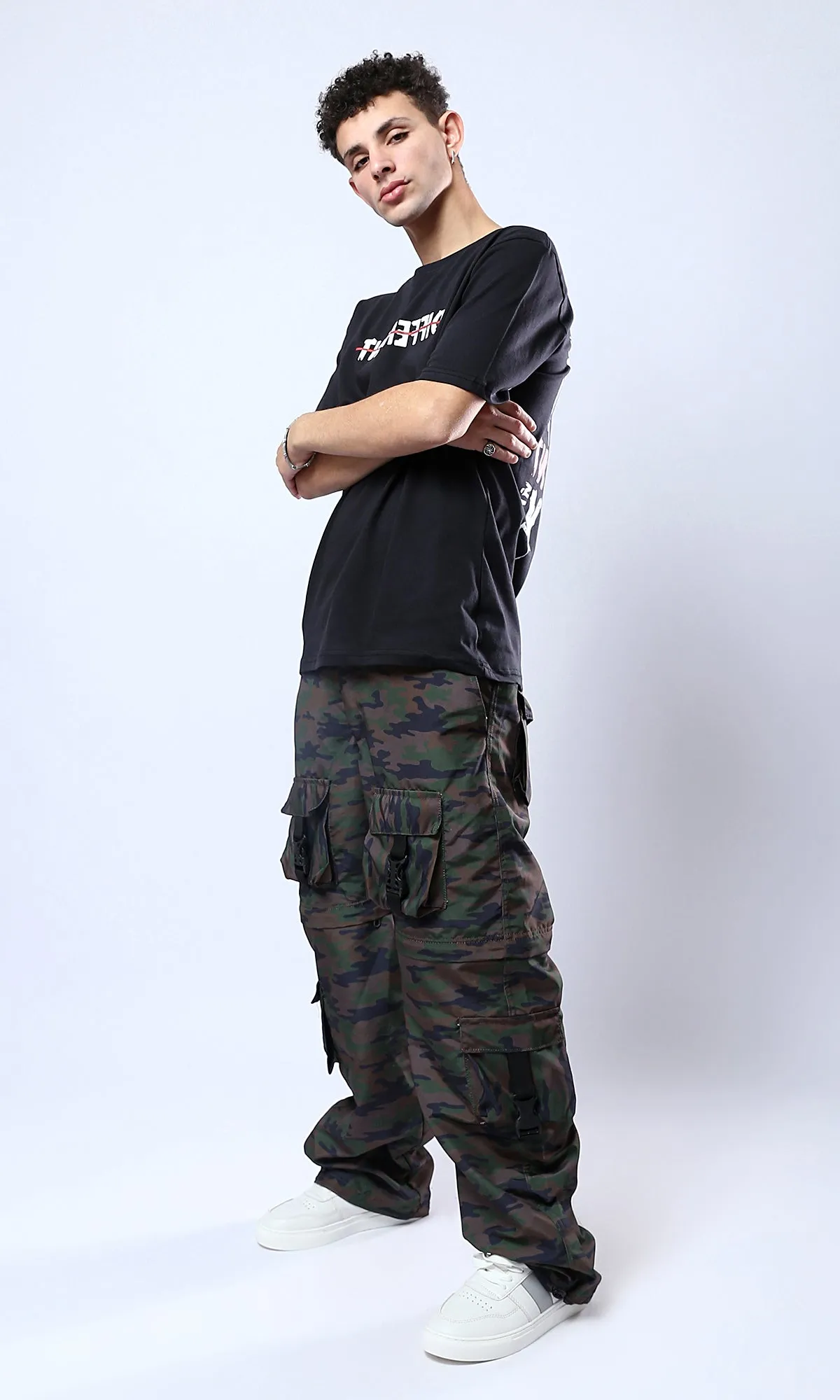O178962 "Different" Front Print & Back Comfy Tee - Black