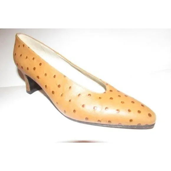 Stuart Weitzman MOD Camel Ostrich Kitten Heels