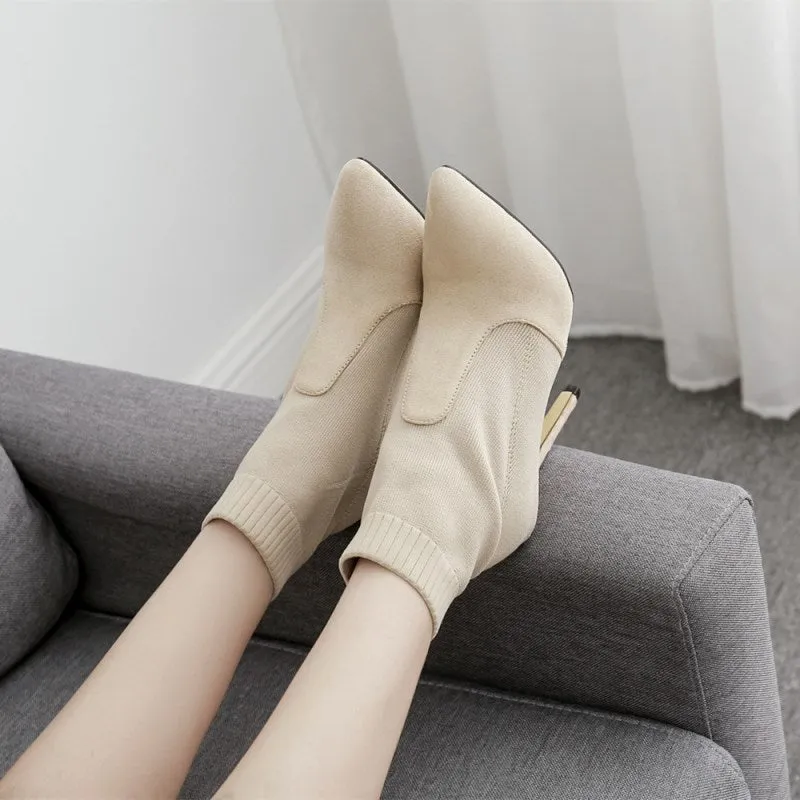 Women's Winter Woolen Yarn High-Heeled Ankle Boots