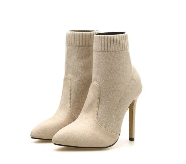 Women's Winter Woolen Yarn High-Heeled Ankle Boots