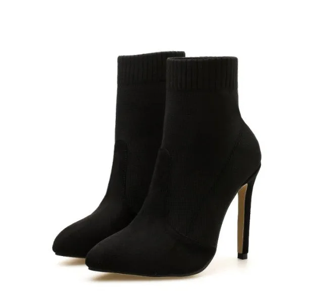 Women's Winter Woolen Yarn High-Heeled Ankle Boots